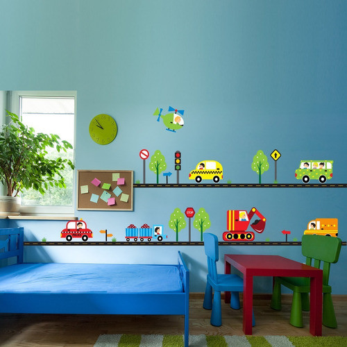 Imagem 2 de 7 de Adesivo De Parede Quarto Infantil Ruas E Carros Na Cidade