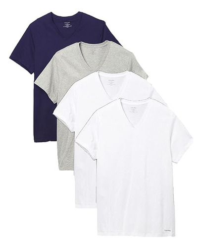 Calvin Klein ® 4 Playeras De Hombre Cuello En V 100% Algodón