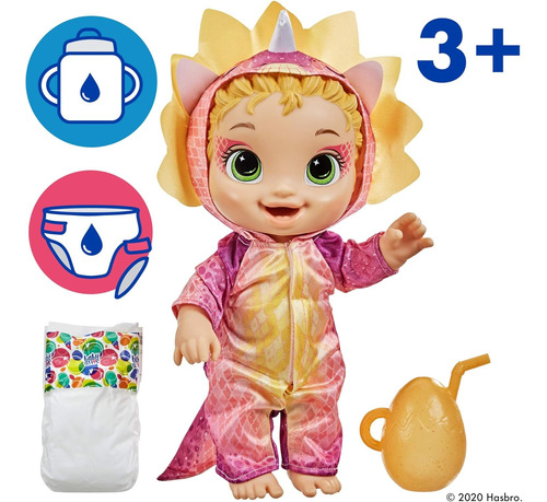 Muñeca Baby Alive Dino Cuties Con Pijama Dinourio Y Pañal