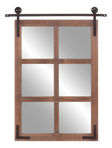 Espejo Ventana Madera 33x26 Con Puerta Granero, Marron