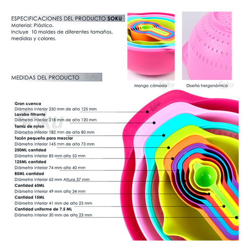 Set Tazones Tazas Cucharas Medidora Colador Todo Reposteria
