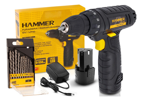 Furadeira Parafusadeira 12v Pli-10 Hammer + Acessórios