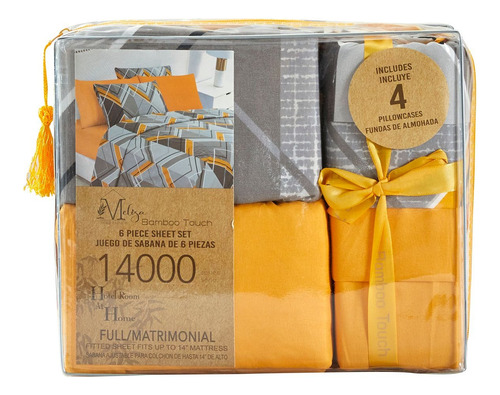 Juego De Sábanas Estampadas Mod. 14000, Tamaño Matrimonial Amarillo-gris Estampada