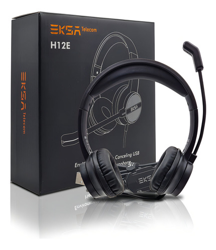 Auriculares Eksa H12e Usb + Micrófono Y Cancelación De Ruido Color Negro