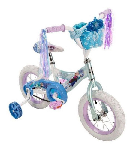 Bicicleta infantil Huffy Disney Frozen R12 freno contrapedal color blanco/azul con ruedas de entrenamiento