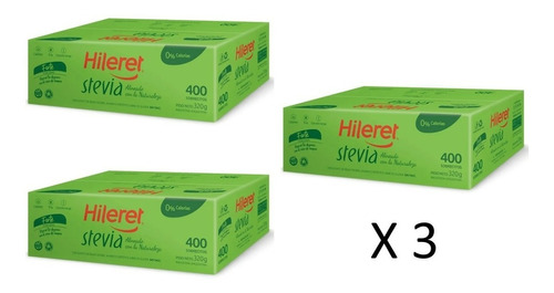 Edulcorante Hileret Stevia 400 Sobres Pack X 3 Cajas