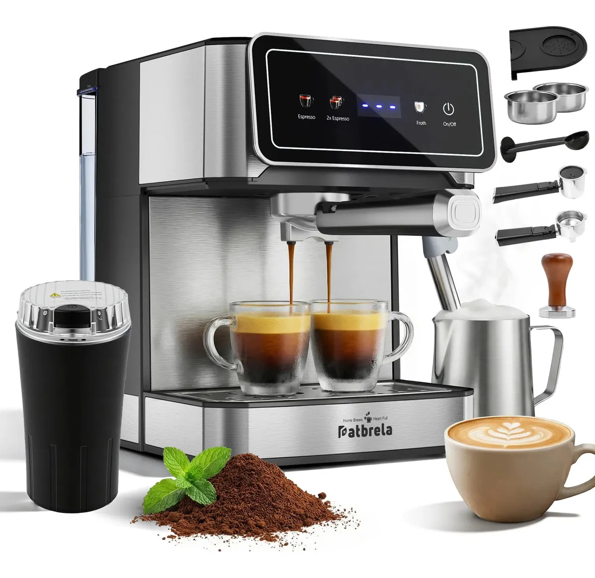 Cafetera Espresso Patbrela CM005 con 20 Bar de Presión y Molino para Café Molido y Cápsulas