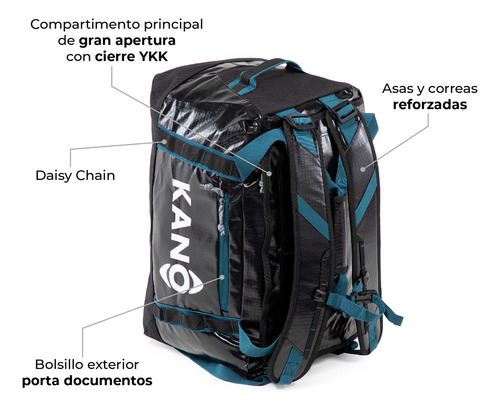 Bolso mochila impermeable negro Kano Outdoor 40L black plegable