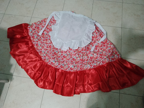 Pollera Folklore Volados Adulto Con Delantal 75_94 Cms Aprox