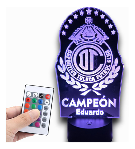 Lampara Toluca Campeon Nombre Personalizable Fan 16 Colores Negro