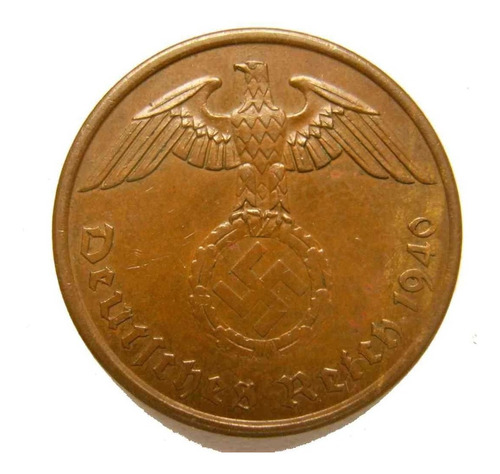 Alemania Antigua 2 Reichspfennig 1940 Año Muy Raro En Bronce