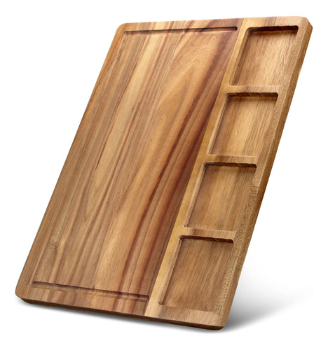 Tabla De Cortar De Madera De Acacia Grande Con 4 Compartimen