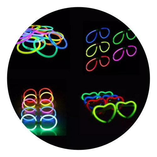 Combo Luminoso 50 Lentes Anteojos + 50 Pulseras Neón Kit