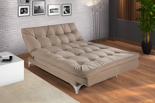 Sofá-cama 3 Lugares Casal Versátil Veludo Liso Cor Areia 376 Impé...