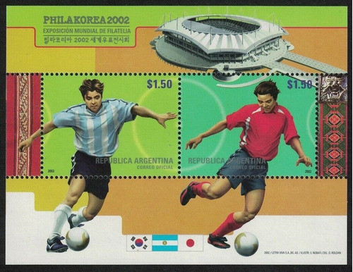 2002 Futbol- Exposición Corea- Argentina (bloque) Mint