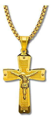 Collar Hombre Y Mujer Con Dije Cruz Oracion Jesus Color Oro