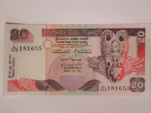 Billete De Sri Lanka 20 Rupias Año 2006 Serie L/404 
