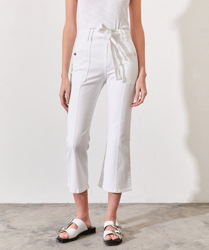 Jeans Blanco Kosiuko Con Cinturón Bootcut Belt White