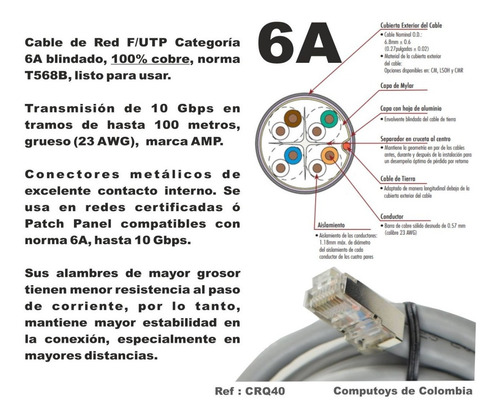 Imagen 4 de 6 de Cable De Red Rj45 Cat. 6a 40m Ref: Crq40 Computoys Sas