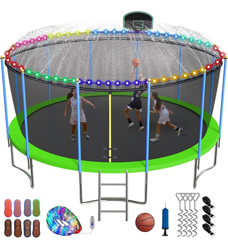 Trampoline De 15ft Aro De Basquet Color Verde Marca Yorin 