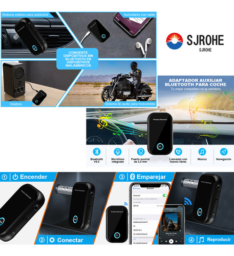 Sjrohe Mini Receptor Bluetooth Audio Cross Transmisor Fm Bluetooth Reproductor De Musica Bluetooth 5.0 Receptores Bocinas Bluetooth Para Auto Audio Hd Bluetooth Transmisor Bluetooth Fm Color Negro
