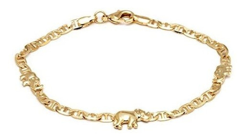 Pulsera De Tobillo Elefante Dorada Barzel 18k, Brasil.