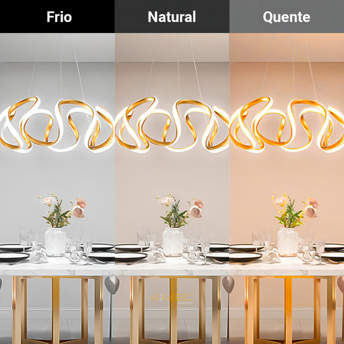 Lustre Led Hall De Entrada Quarto Pendente Controle Dourado 110V/220V