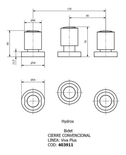 Griferia Hydros Viva Plus Bidet Cromo Volante Metalico Baño