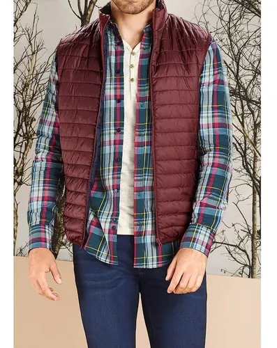 Chalecos Hombre Capitonado Invierno Ligero Casual Vino