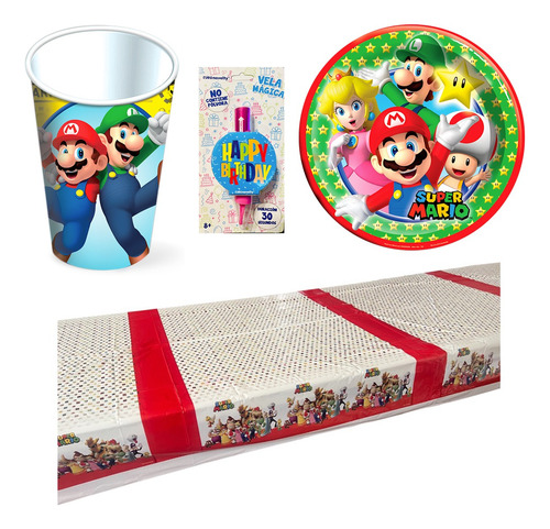 Kit Fiesta Cumpleaños 6 Personas Desechables Super Mario