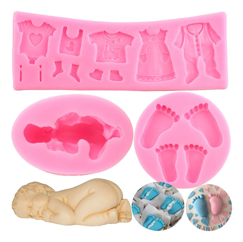 3pcs Molde De Silicona Fiesta Del Bebé Fondant Resina