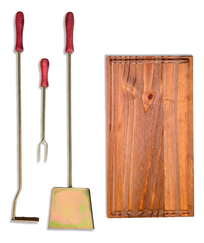 Set Kit Parrilla Tabla + Juego Pala Atizador Elementos Asado