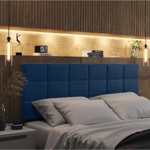 Cabeceira King Cama Box Estofada Bia Casal 2 M Suede Cor Azul
