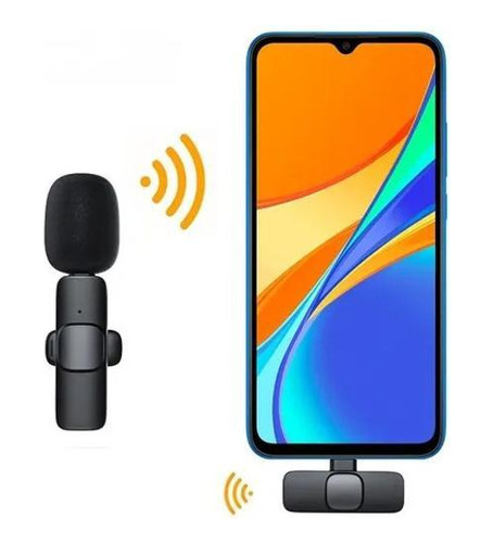 Microfone Lapela Sem Fio Compatível Android Usb C Tipo C Cor Preto