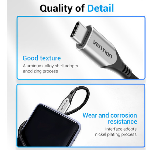 Cabo usb 3.1 Vention TAAHD preto com entrada USB Tipo C saída USB Tipo C