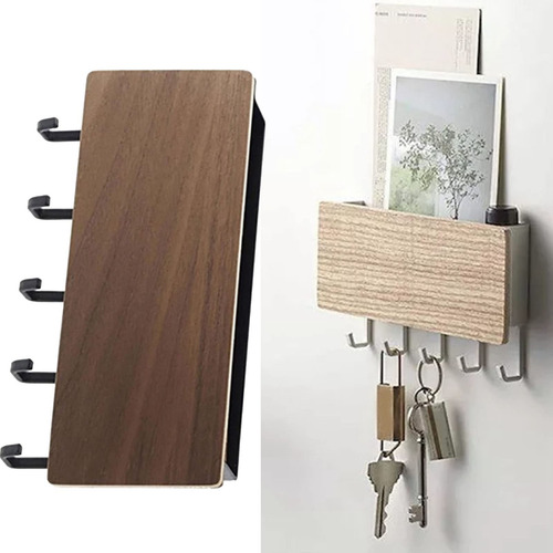 Soporte Llaves Pared 5 Ganchos Madera, Multifunción