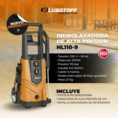Imagen 2 de 10 de Hidrolavadora Lusqtoff Alta Presión Hl110-9 Pro 110 Bar
