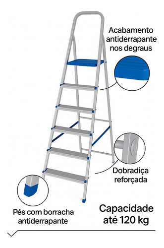 Escada 7 Degraus Leve Segura E Resistente 120kg