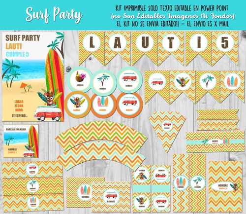 Kit Imprimible Surf Party Hawaii Con Textos Editables