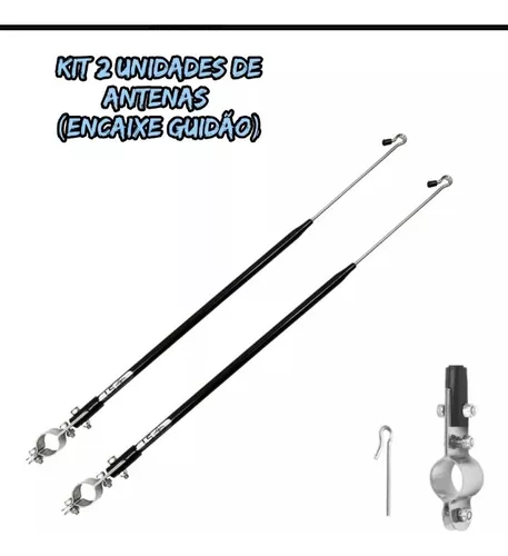 2 Antenas Aparador Corta Linha Pipa Moto Guidão Preta Inox