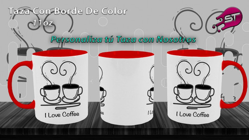 Taza Borde De Color Rojo Café-003b