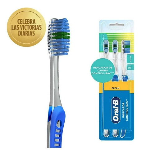 3 Pza Cepillo Dental Oral-b Clean Indicator Control-bac 3 Pz Color Nude