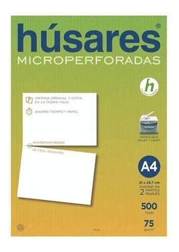 Resma A4 Microperforada Al Medio Husares Cod 7844 Caja Con 5