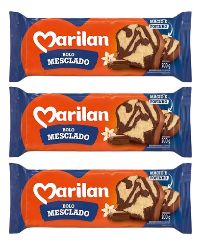 Kit 3 Bolo Marilan Mesclado Chocolate E Baunilha 200g