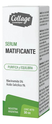Serum Matificante Niacinamida 5% Salicilico 1% 30cc Collage Momento de aplicación Día/Noche Tipo de piel Grasa