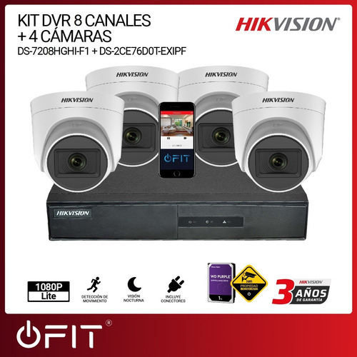 Imagen 2 de 10 de Kit Seguridad Hikvision Dvr 8 Canales 1080p Lite + 4 Domos