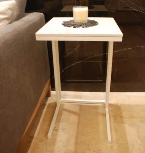 Mesa Arrime Calpe 45x35 Spl Calacata 12mm Base Hierro