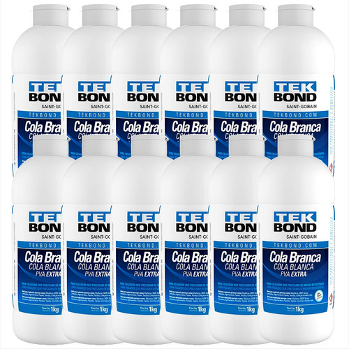 Kit 12 Cola Branca Pva Tek Bond Para Tecidos Artesanato 1kg