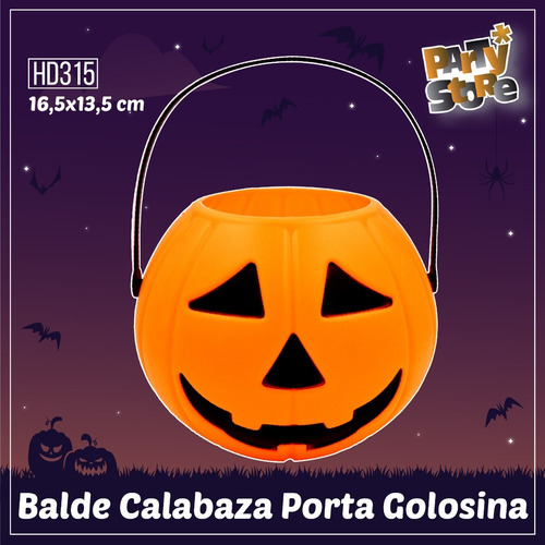 Caramelera Calabaza Balde Plastico Duro Halloween Cotillon