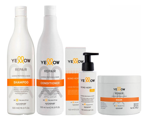 Alfaparf Yellow Repair Set Shampoo, Condit, Mask & Bond Hero